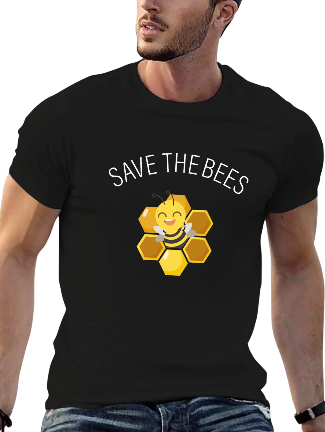 Save the Bees Graphic Tee - Honeycomb Design