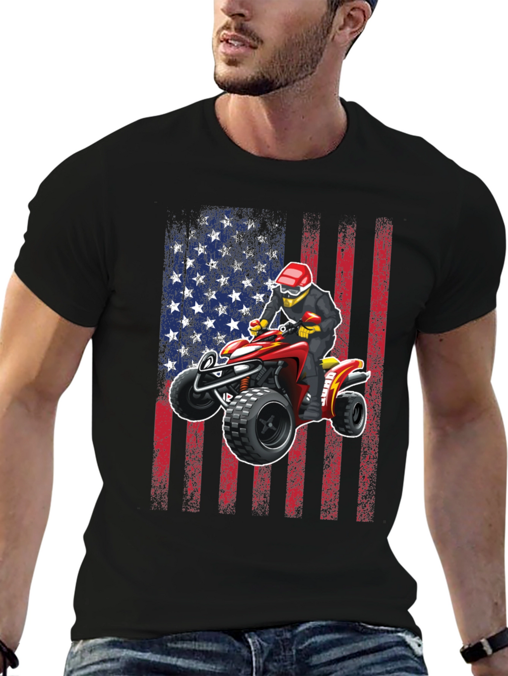 ATV Rider American Flag Graphic T-Shirt