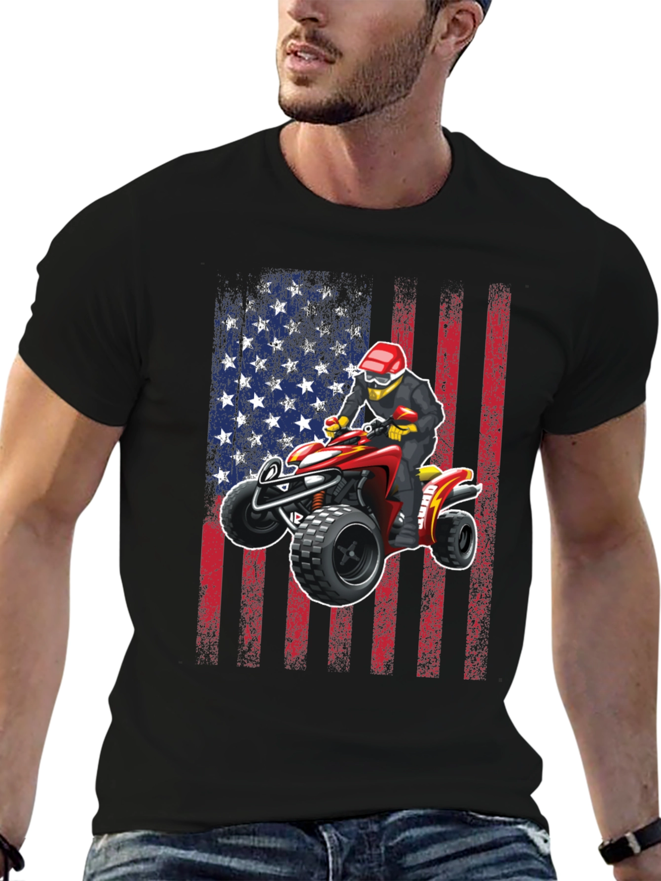 ATV Rider American Flag Graphic T-Shirt