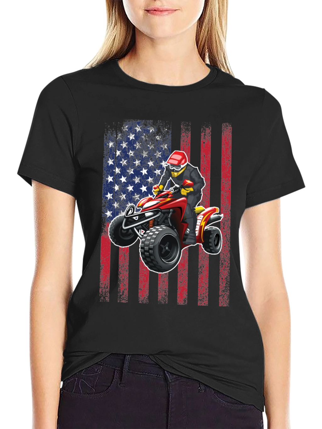 ATV Rider American Flag Graphic T-Shirt