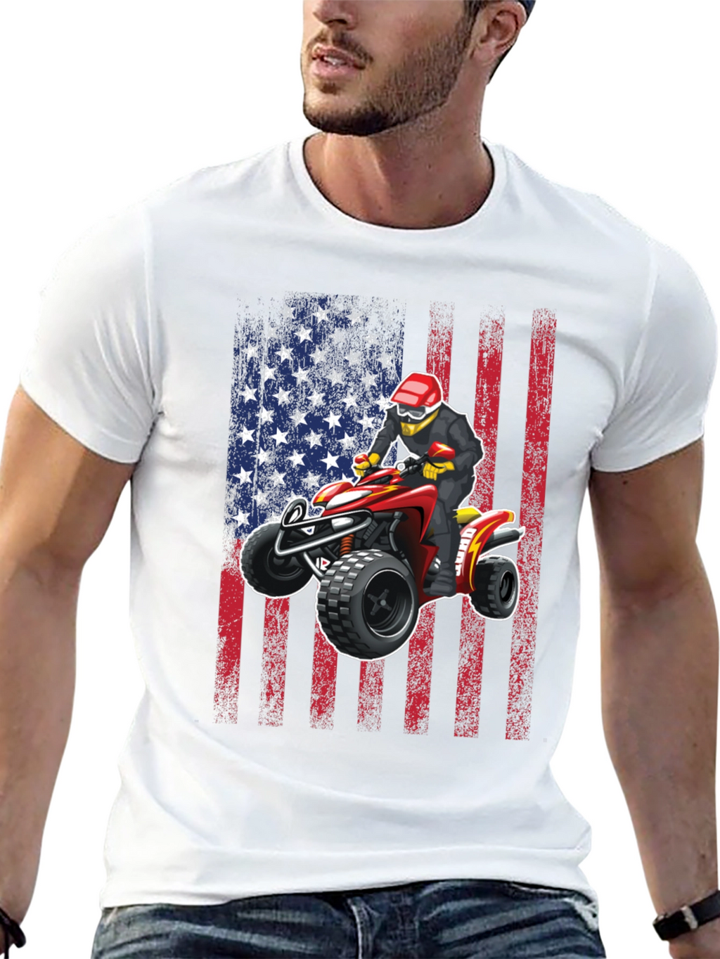 ATV Rider American Flag Graphic T-Shirt