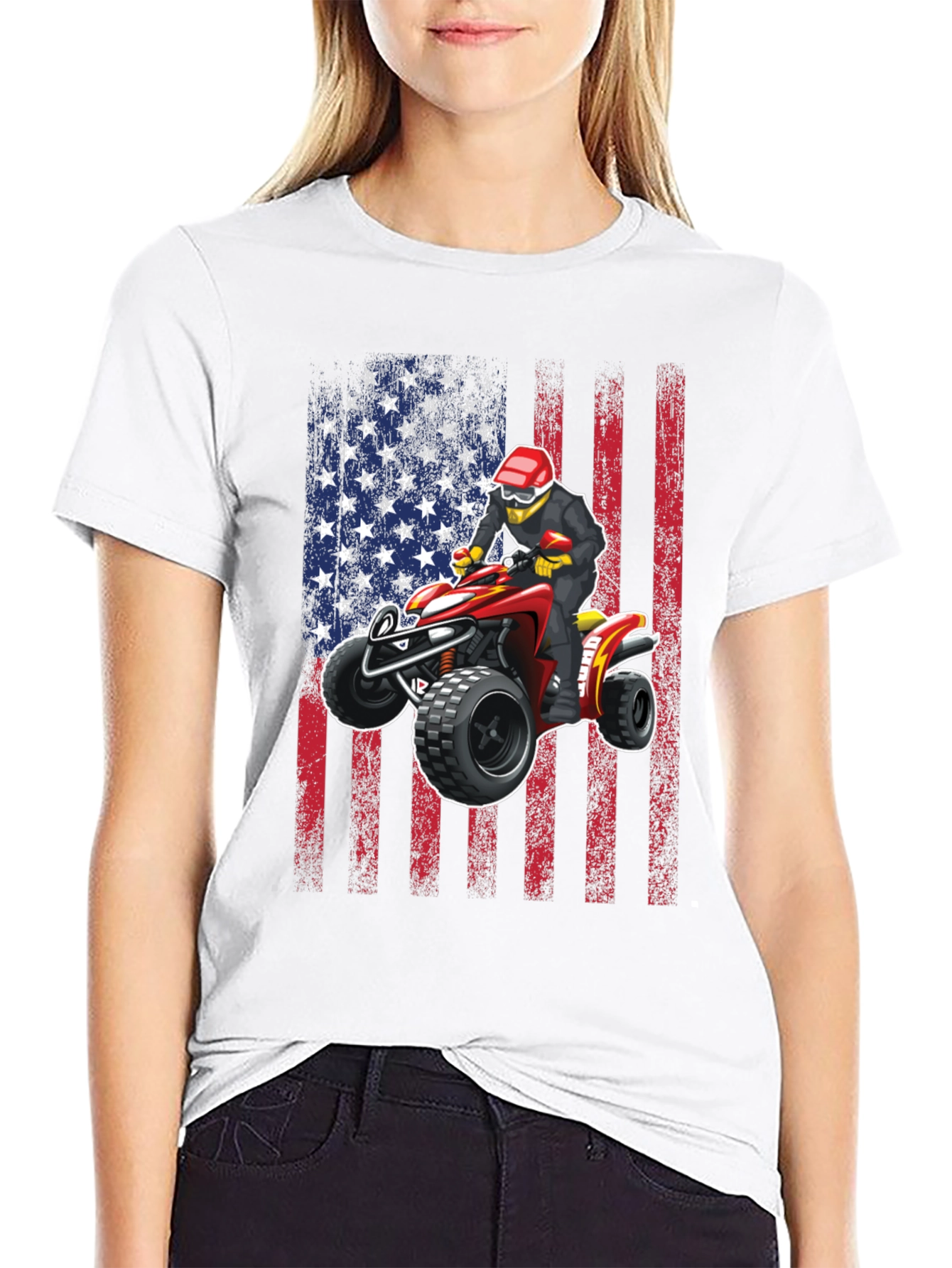 ATV Rider American Flag Graphic T-Shirt