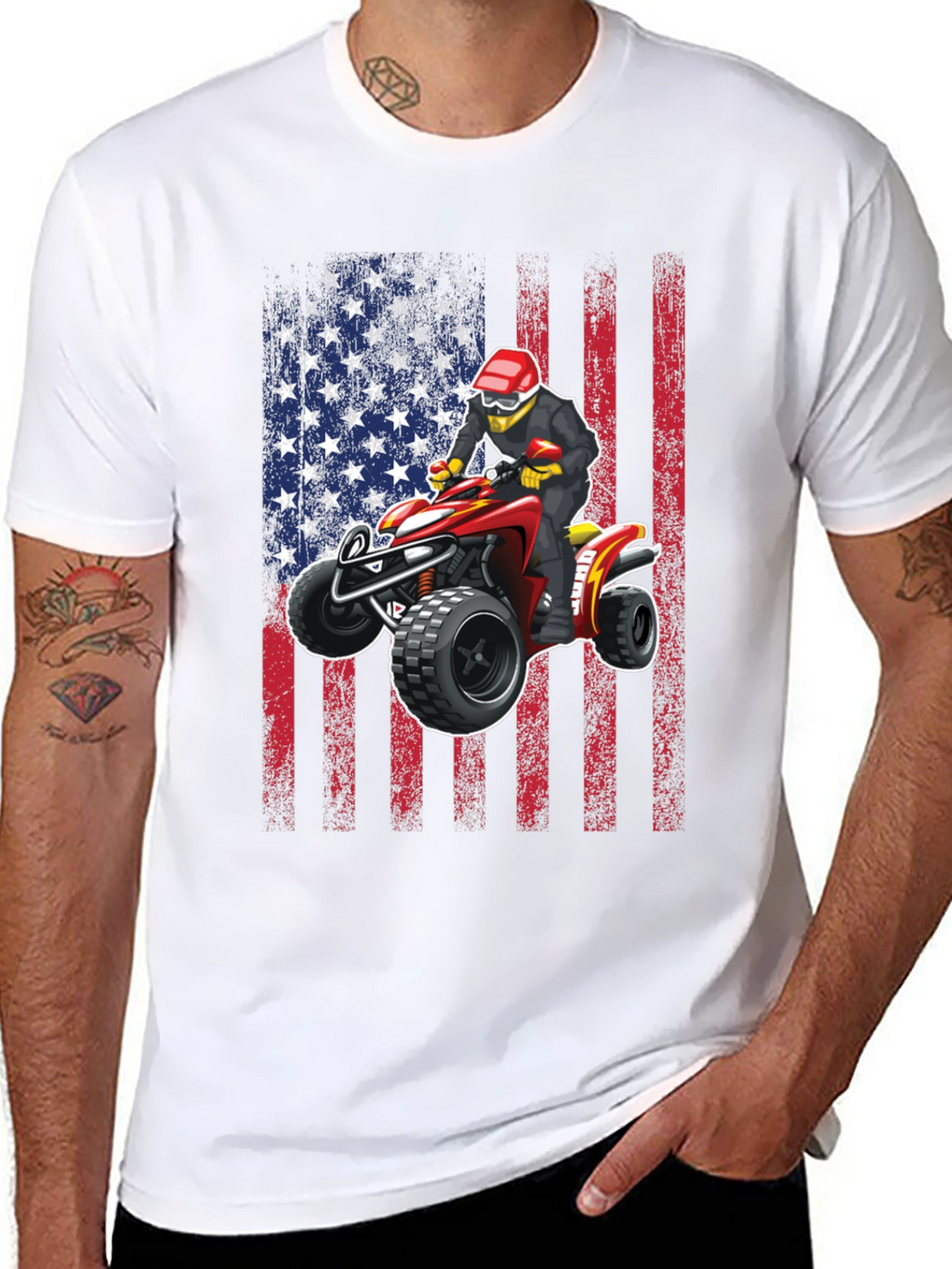 ATV Rider American Flag Graphic T-Shirt