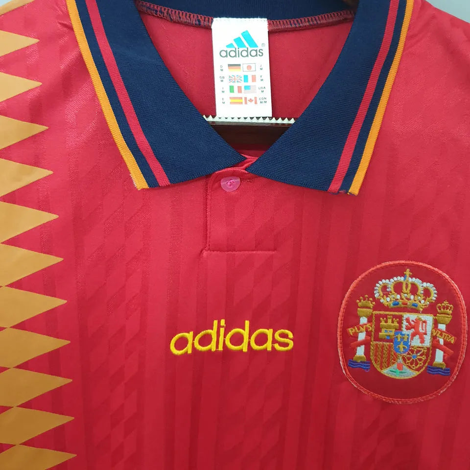 1994 Spain Home Red Retro Soccer Jersey Detail 2