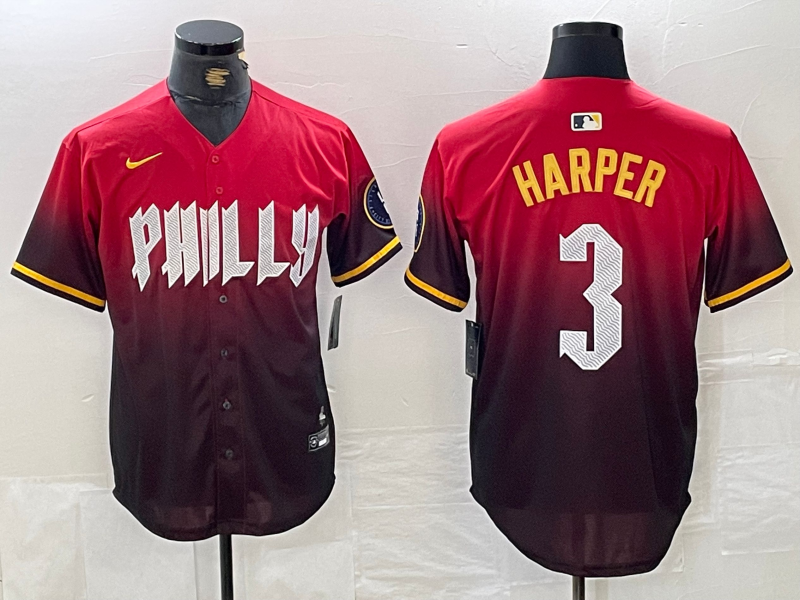 Men's Philadelphia Phillies Bryce Harper #3 Red 2024 City Connect Limited Player Jerseys