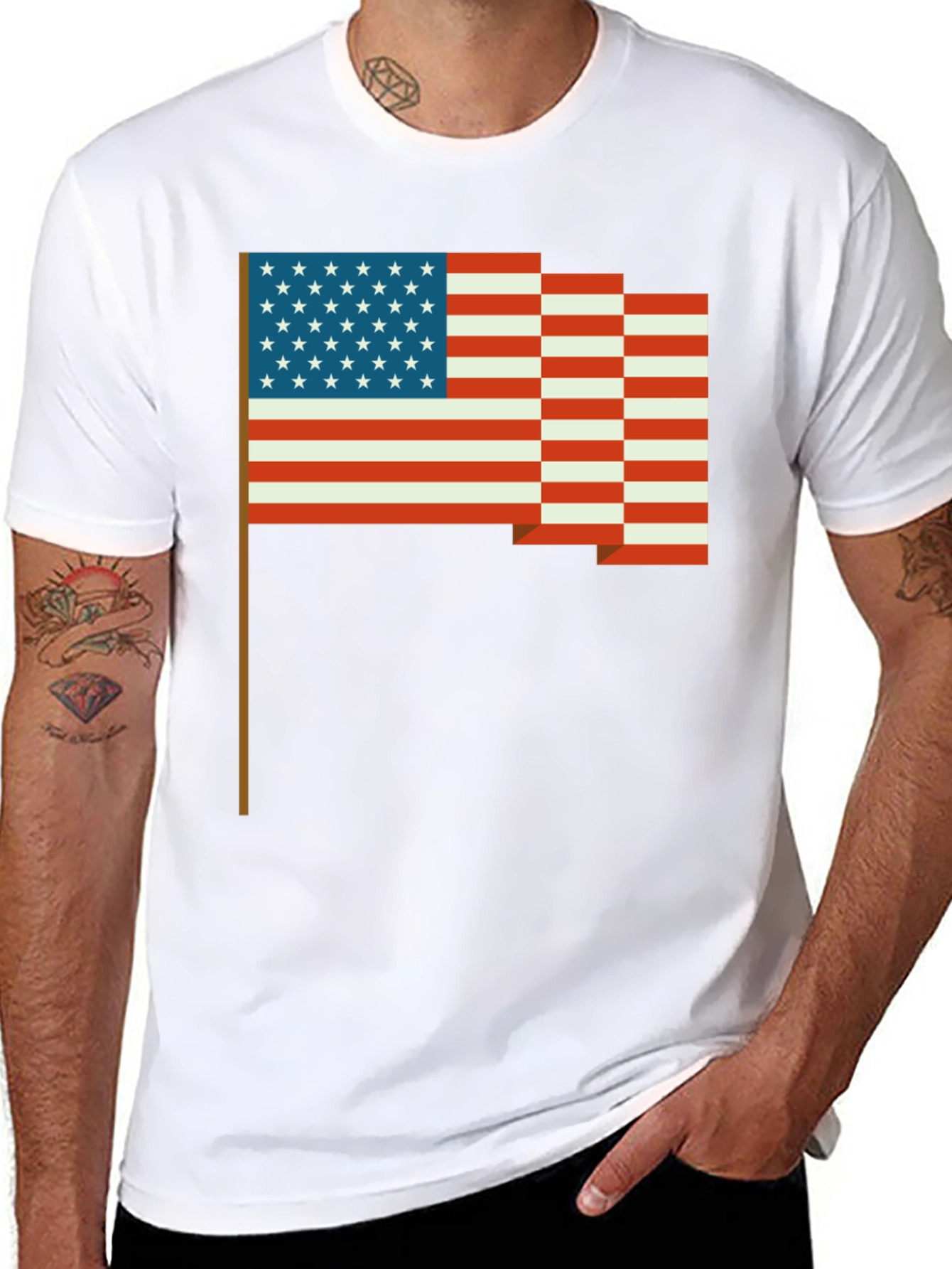 American Flag Pixel Art T-Shirt - Patriotic Style