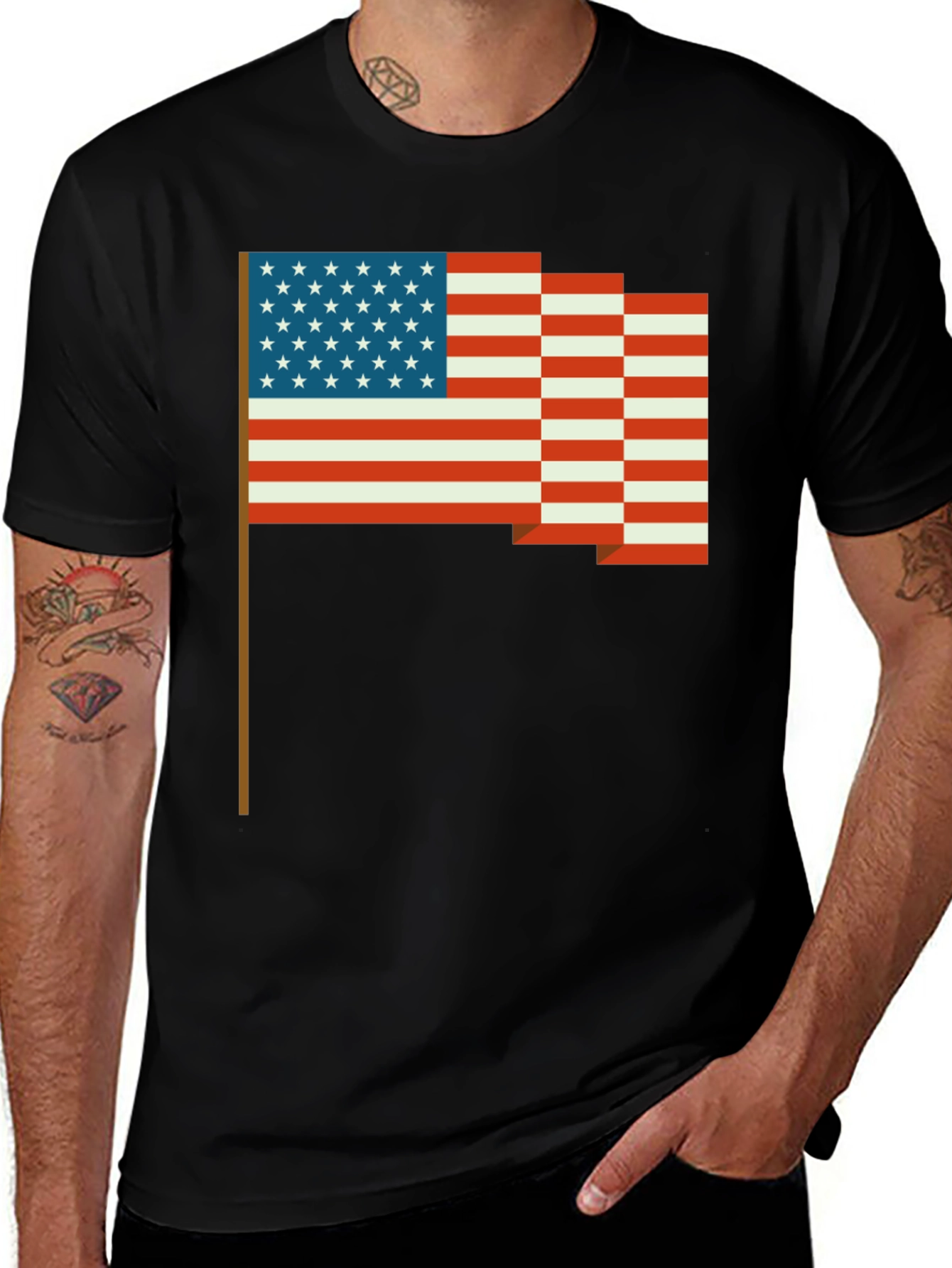 American Flag Pixel Art T-Shirt - Patriotic Style