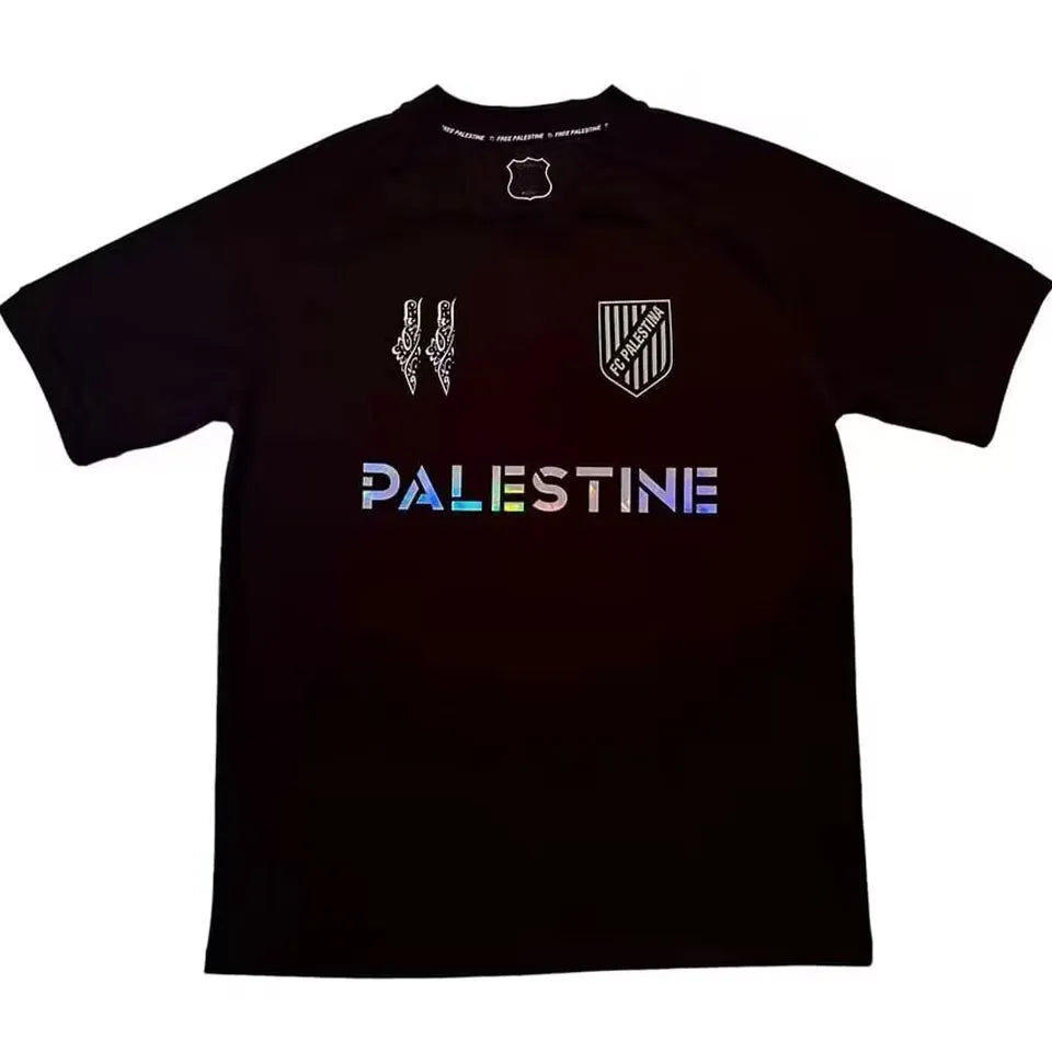 2025 Palestine Black Fans Soccer Jersey 幻彩英文 Front
