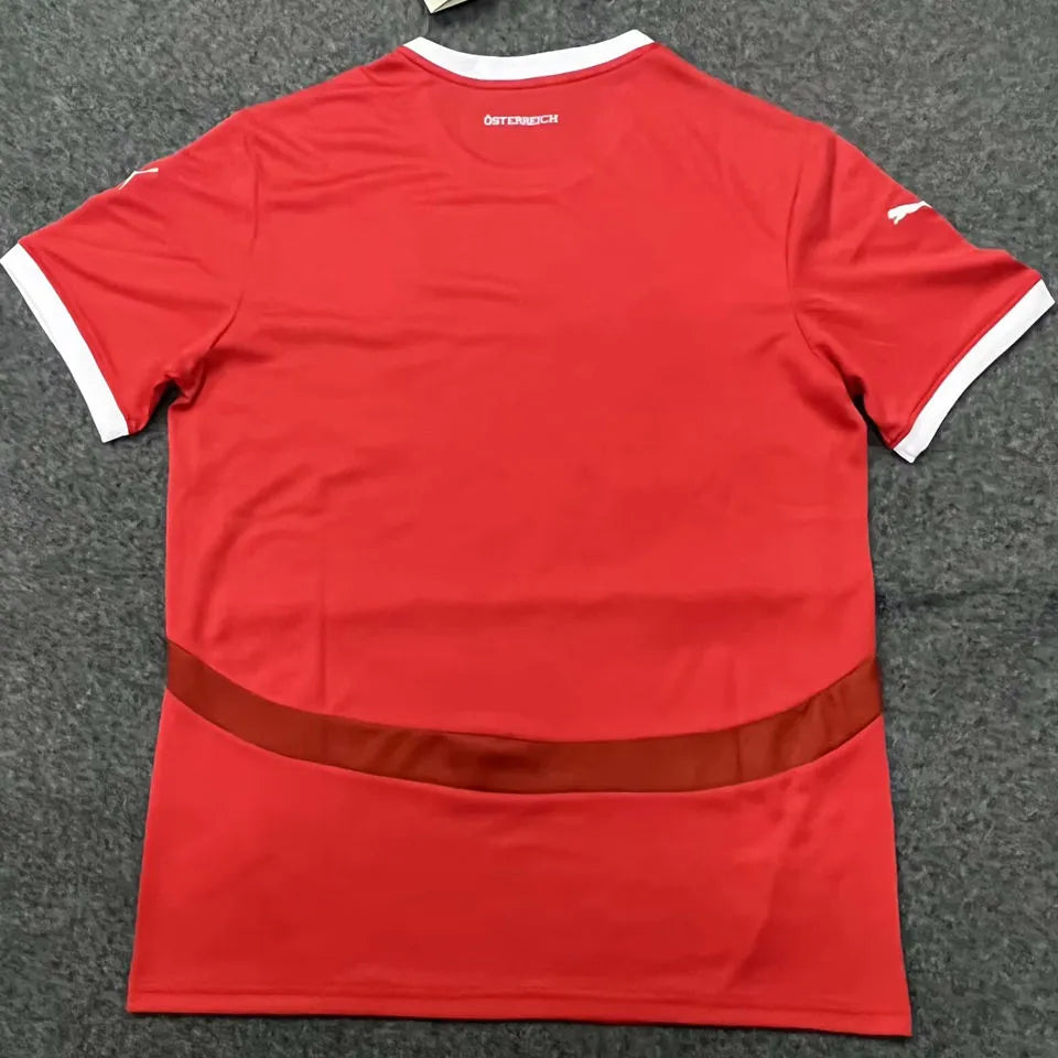 2024/25 Austria Home Red Fans Soccer Jersey Detail 1