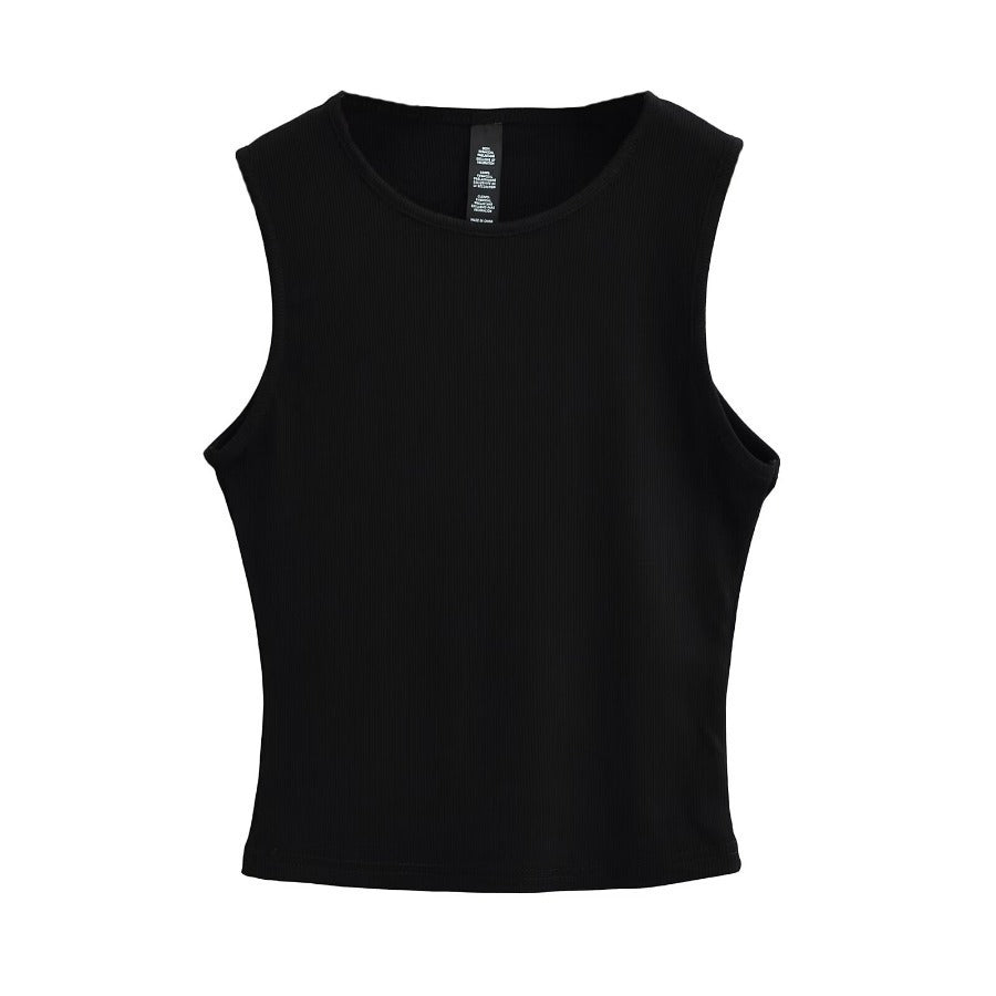 Sleeveless round neck cropped short vest