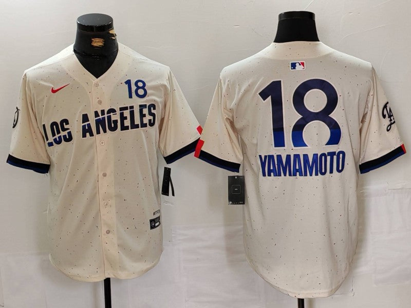 Men's Los Angeles Dodgers Yoshinobu Yamamoto #18 Cream 2024 City Connect Limited Player Jerseys