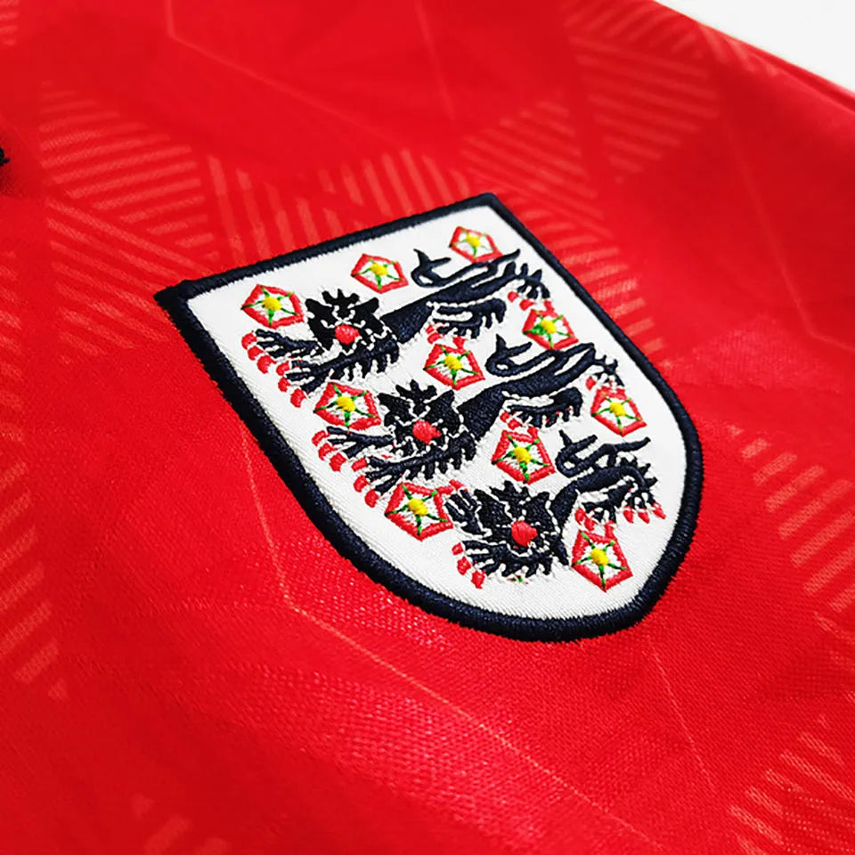 1990 England Away Red Retro Soccer Jersey Detail 2