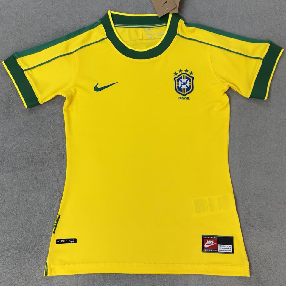 1998 Brazil Home Yellow Retro Women Soccer Jersey 女 Item NO.: 2142832 Front