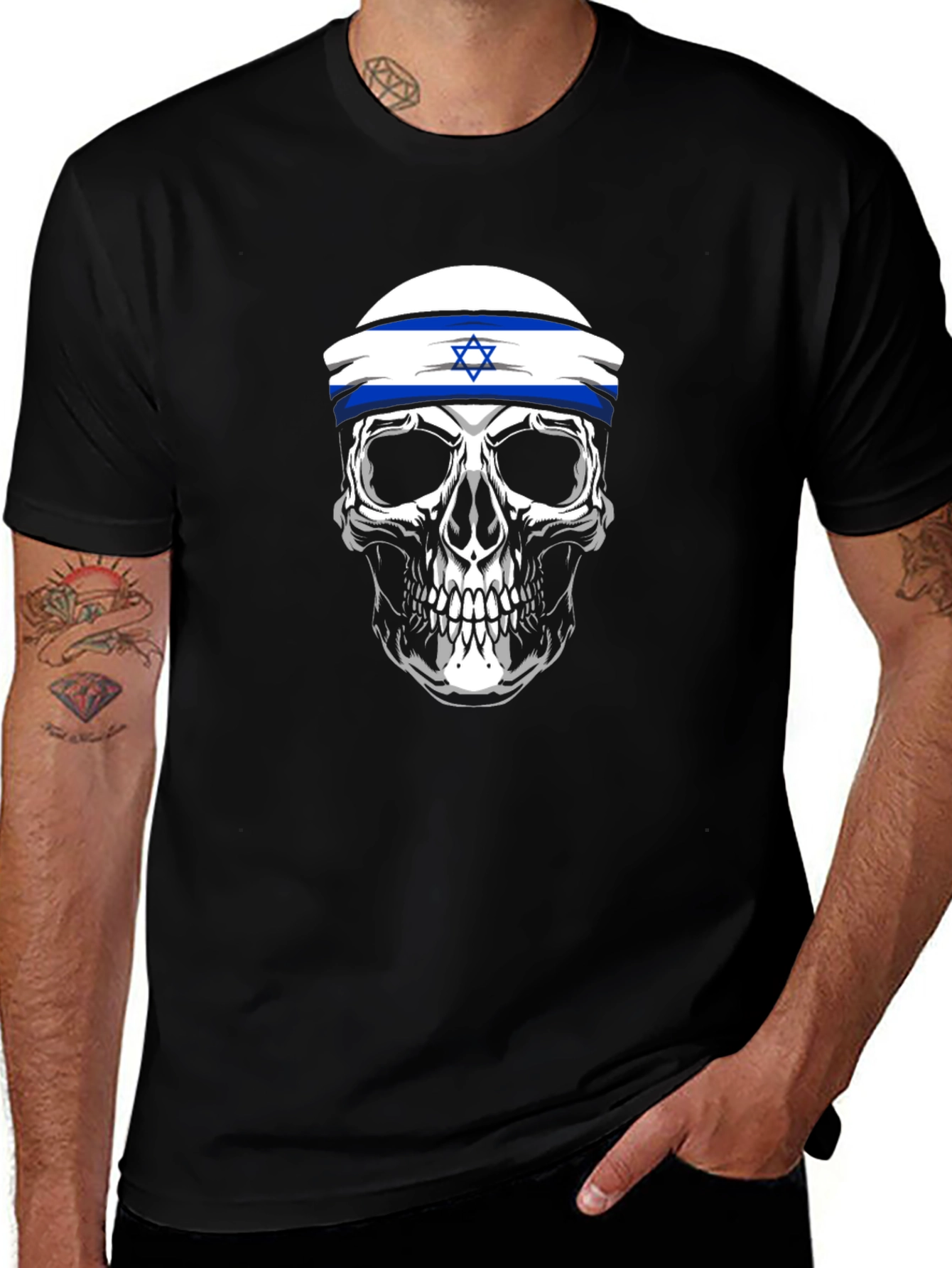 Skull with Israel Flag Headband T-Shirt