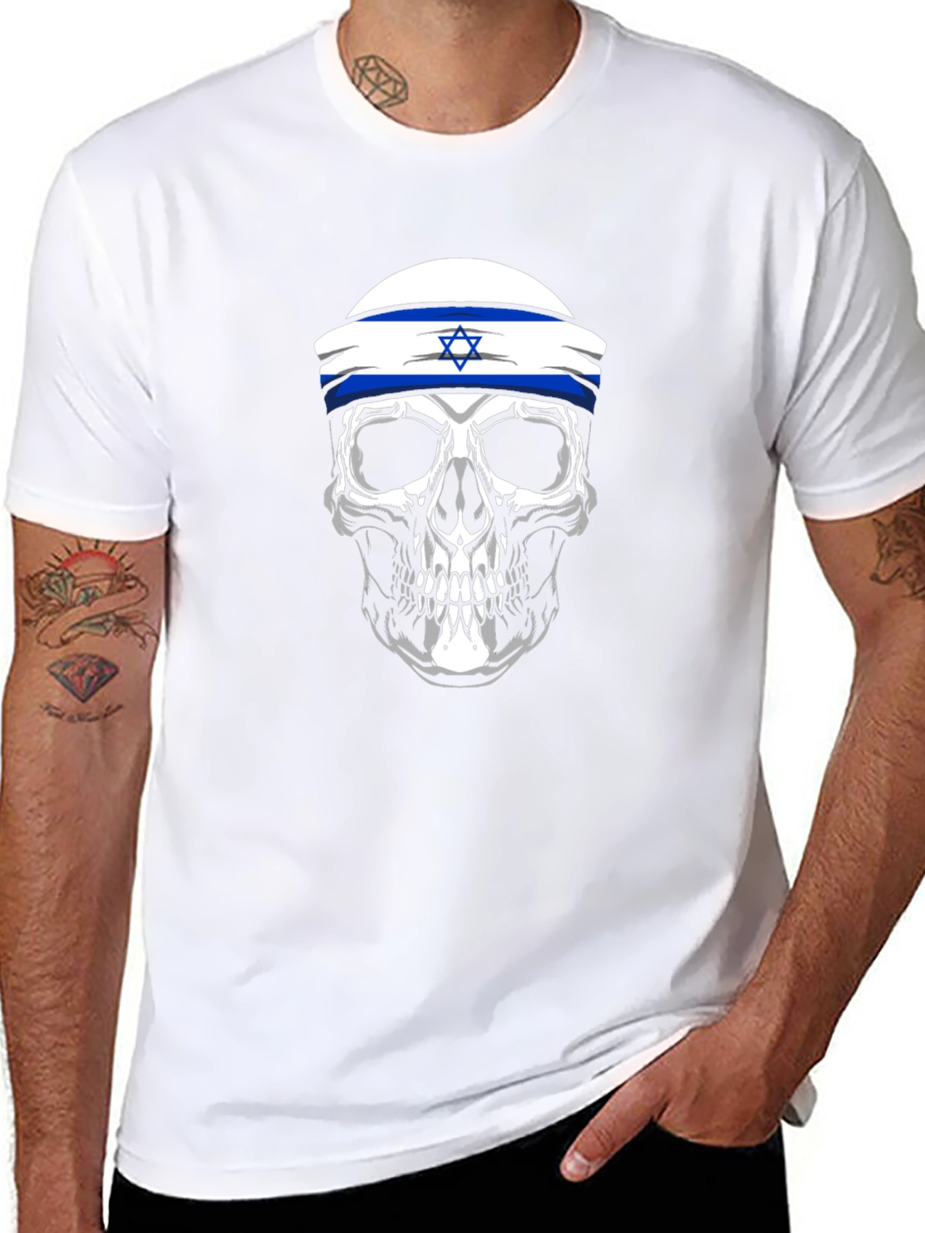 Skull with Israel Flag Headband T-Shirt