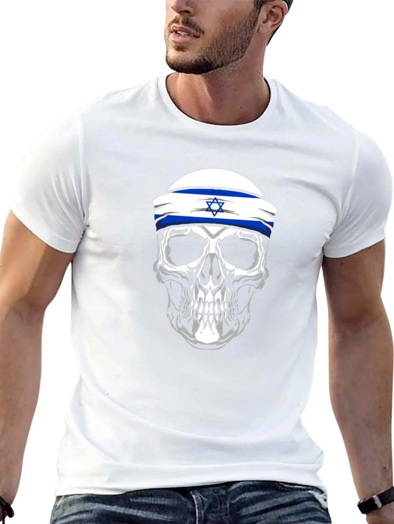 Skull with Israel Flag Headband T-Shirt