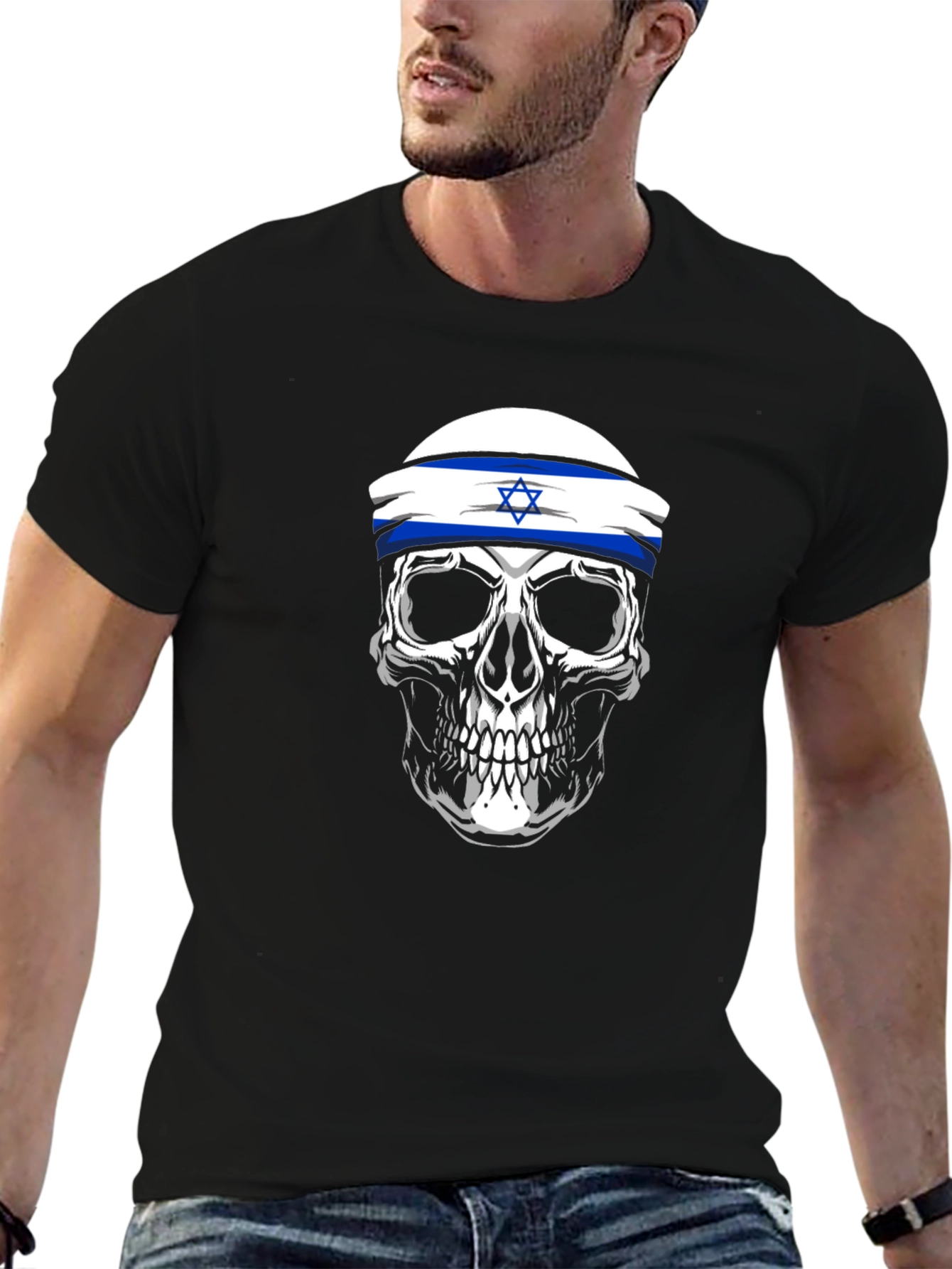 Skull with Israel Flag Headband T-Shirt