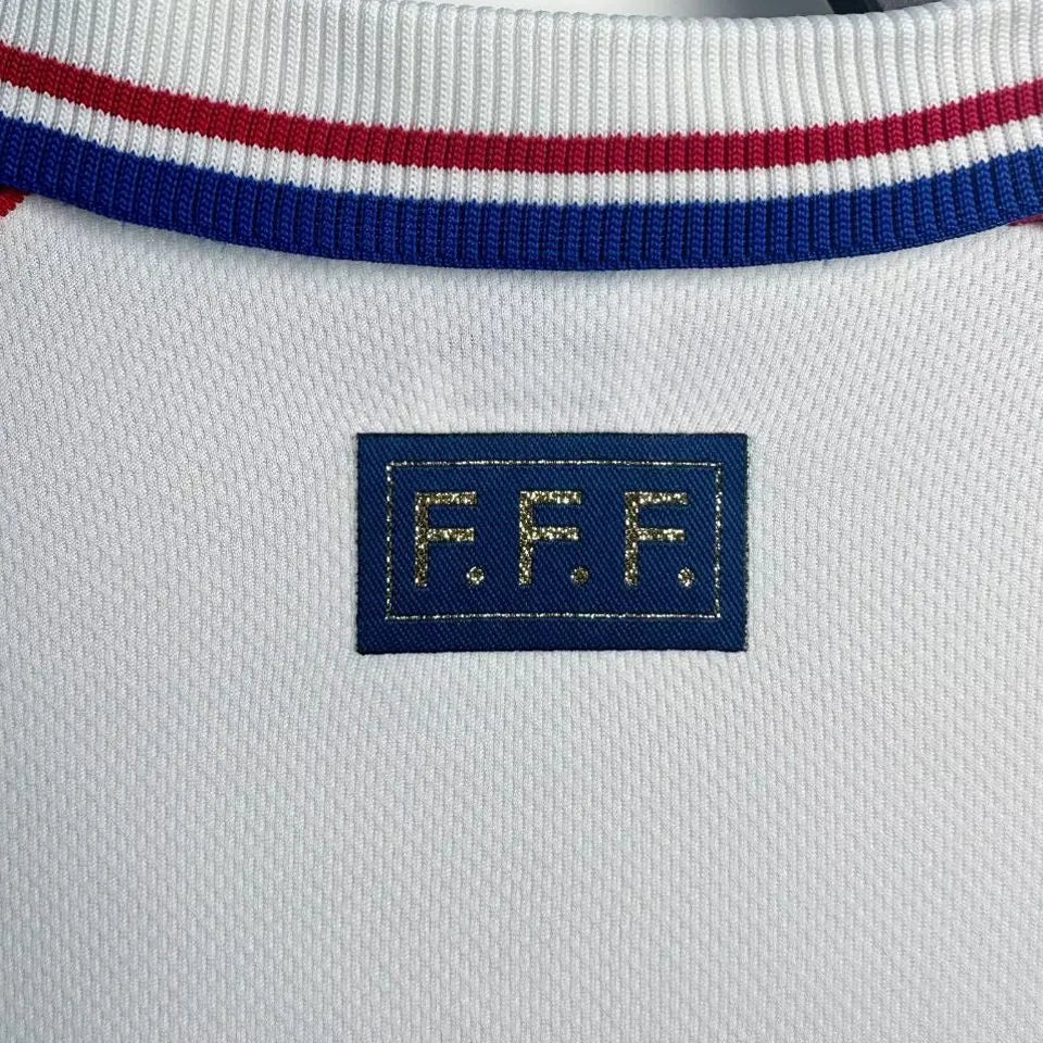 1998 France Away White Long Sleeve Retro Soccer Jersey Detail 4