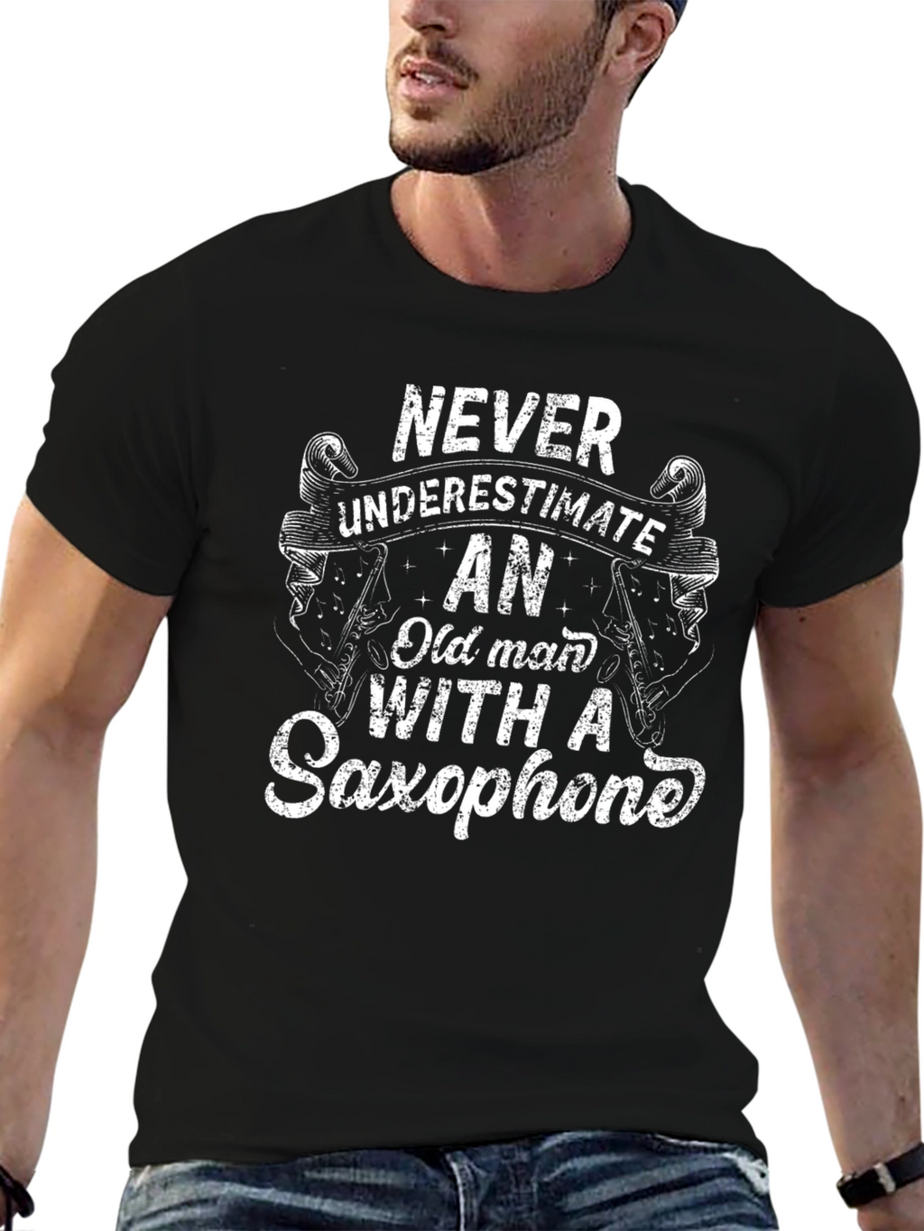 Never Underestimate Old Man Saxophone T-Shirt