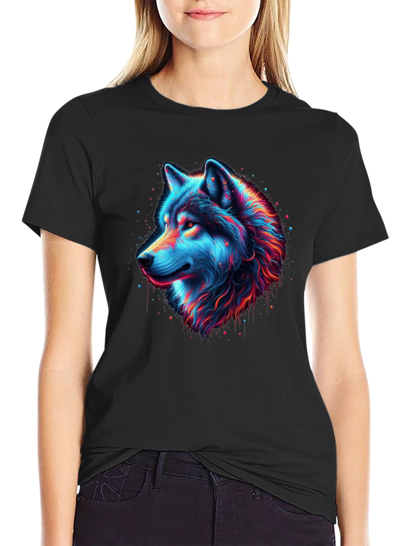 Neon Wolf Graphic T-Shirt - Mens Black Tee