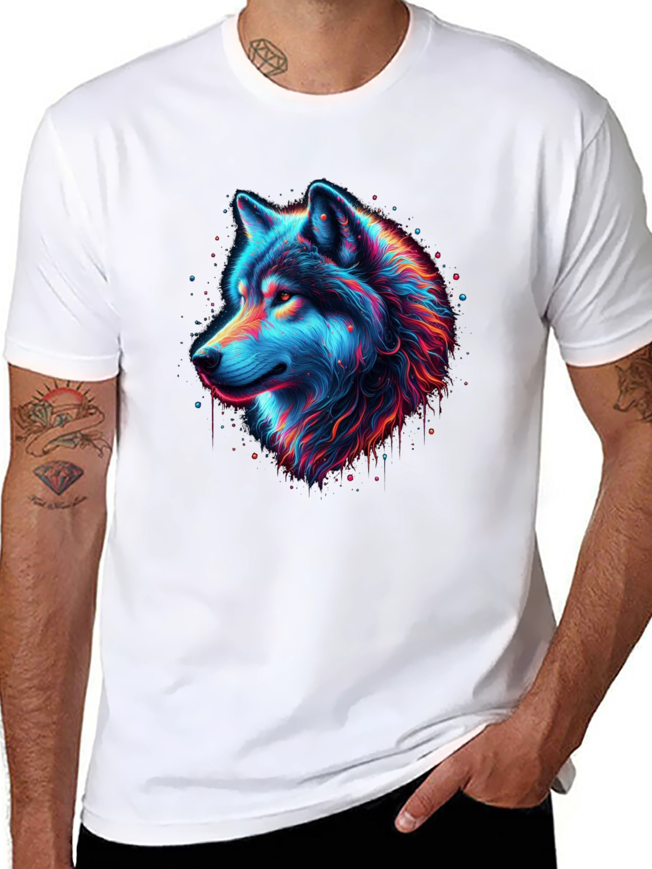 Neon Wolf Graphic T-Shirt - Mens Black Tee