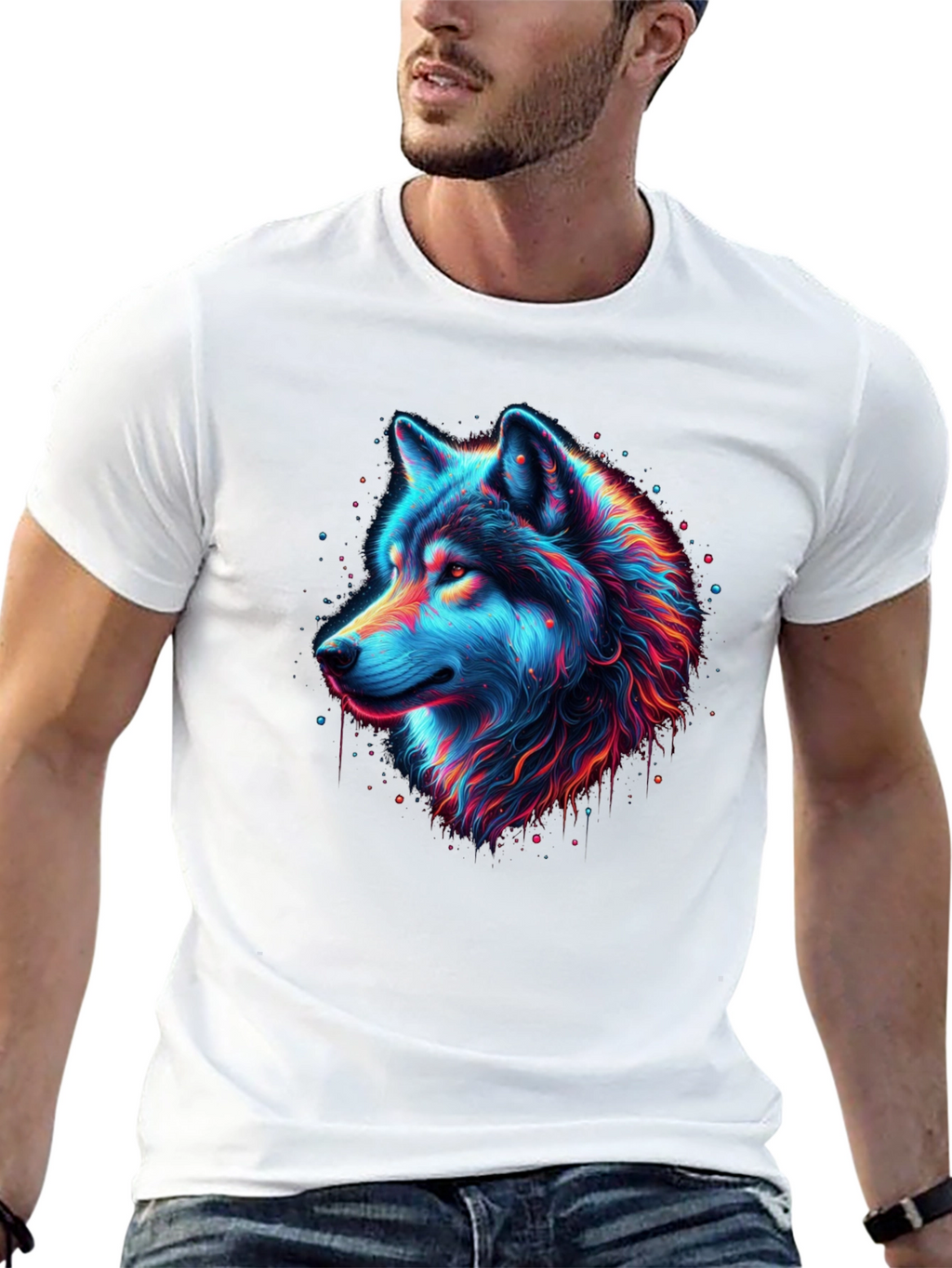 Neon Wolf Graphic T-Shirt - Mens Black Tee