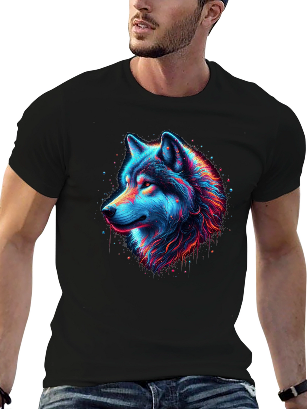 Neon Wolf Graphic T-Shirt - Mens Black Tee