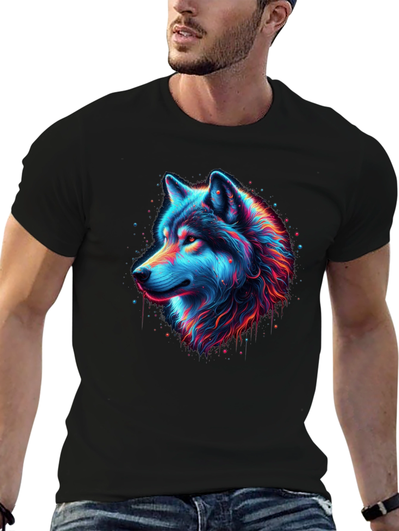 Neon Wolf Graphic T-Shirt - Mens Black Tee