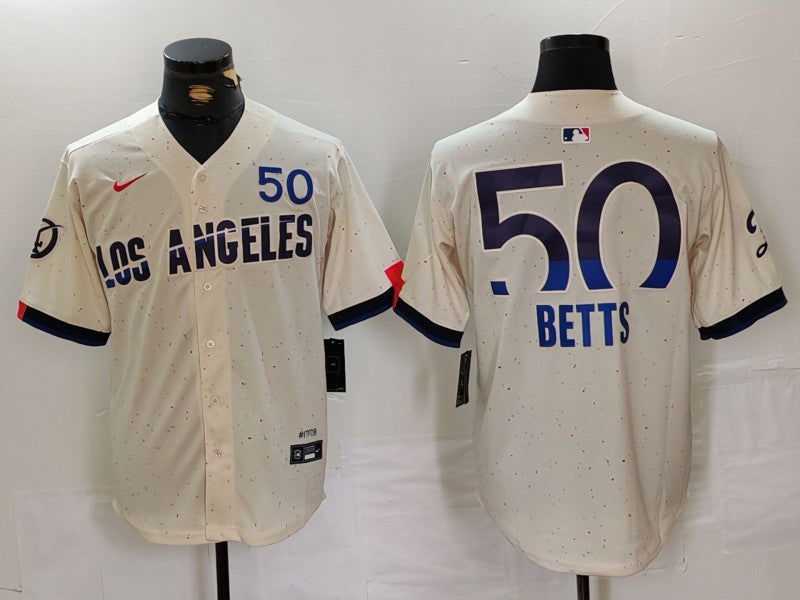 Men's Los Angeles Dodgers Mookie Betts #50 Cream 2024 City Connect Replica Player Jerseys