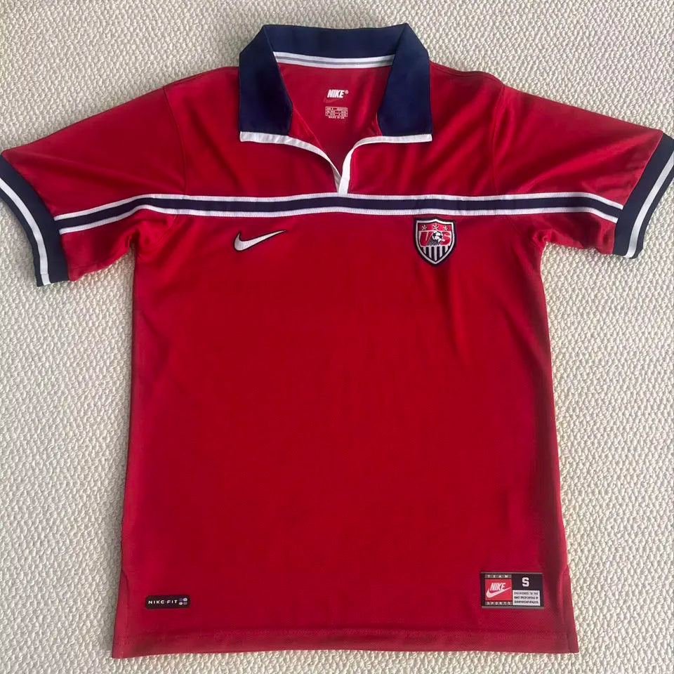 1998 U.S Away Red Retro Soccer Jersey Front