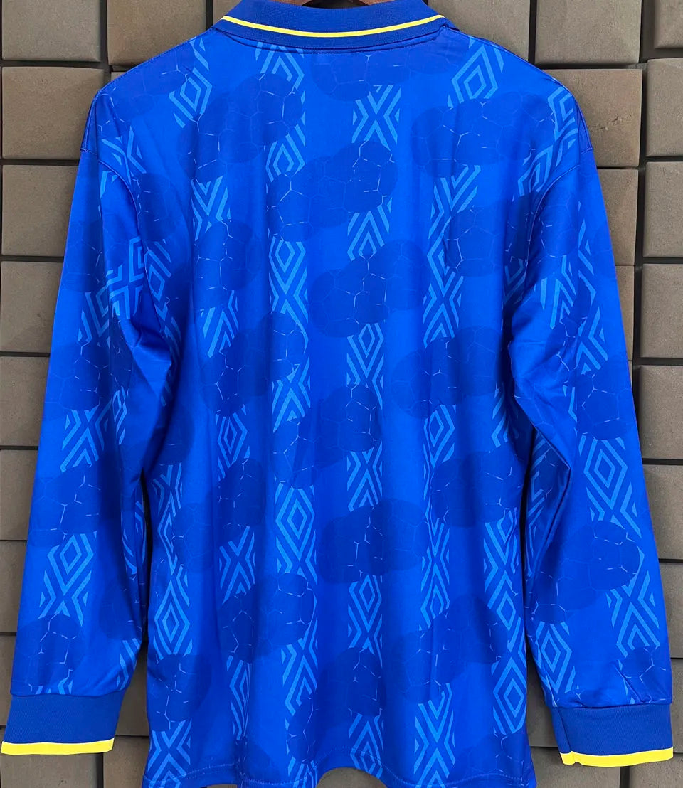 1994 Colombia Away Blue Retro Long Sleeve Soccer Jersey Back