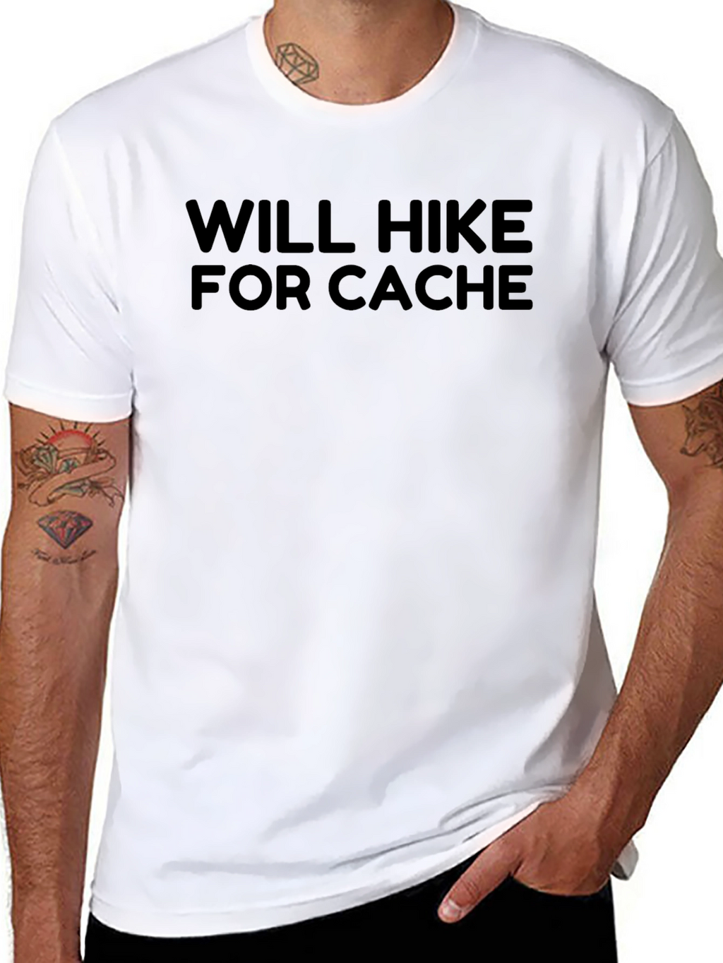 Will Hike For Cache T-Shirt - Black