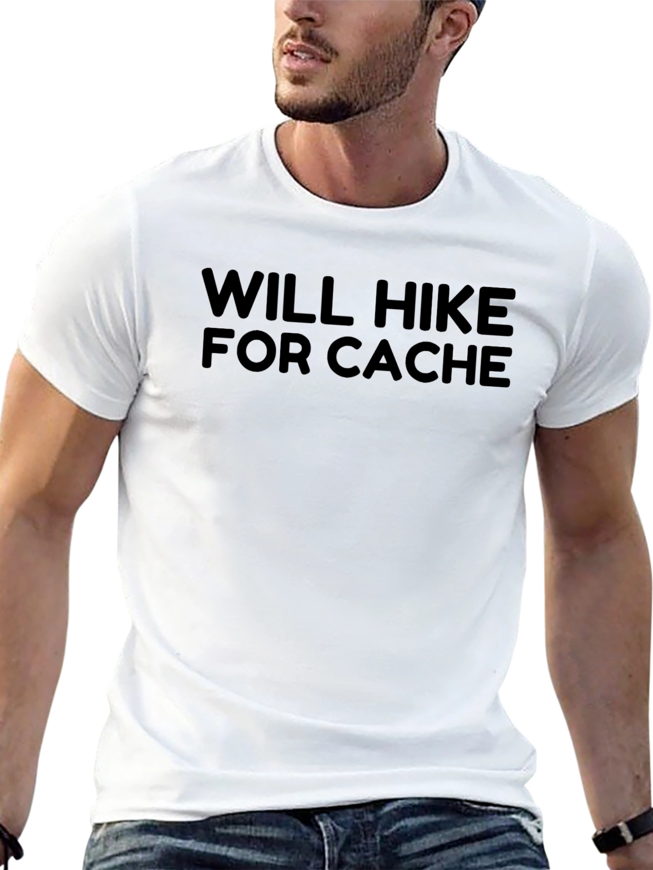 Will Hike For Cache T-Shirt - Black