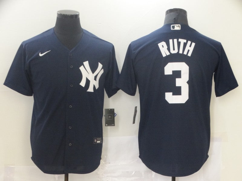 Men's New York Yankees Babe Ruth #3 Navy Replica Baseball Jerseys