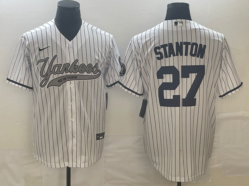 Men's New York Yankees Giancarlo Stanton #27 White Game Jerseys Joint Edition