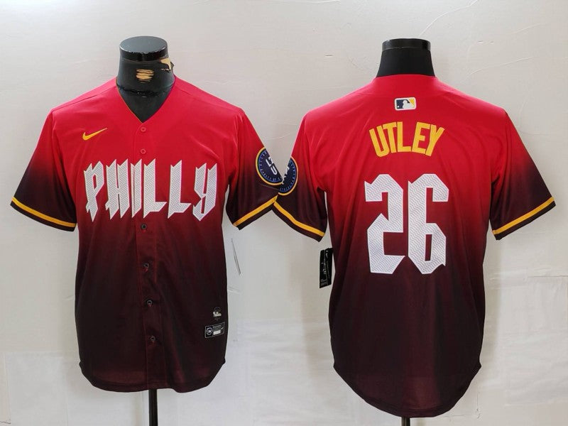 Men's Philadelphia Phillies Chase Utley #26 Red 2024 City Connect Replica Player Jerseys