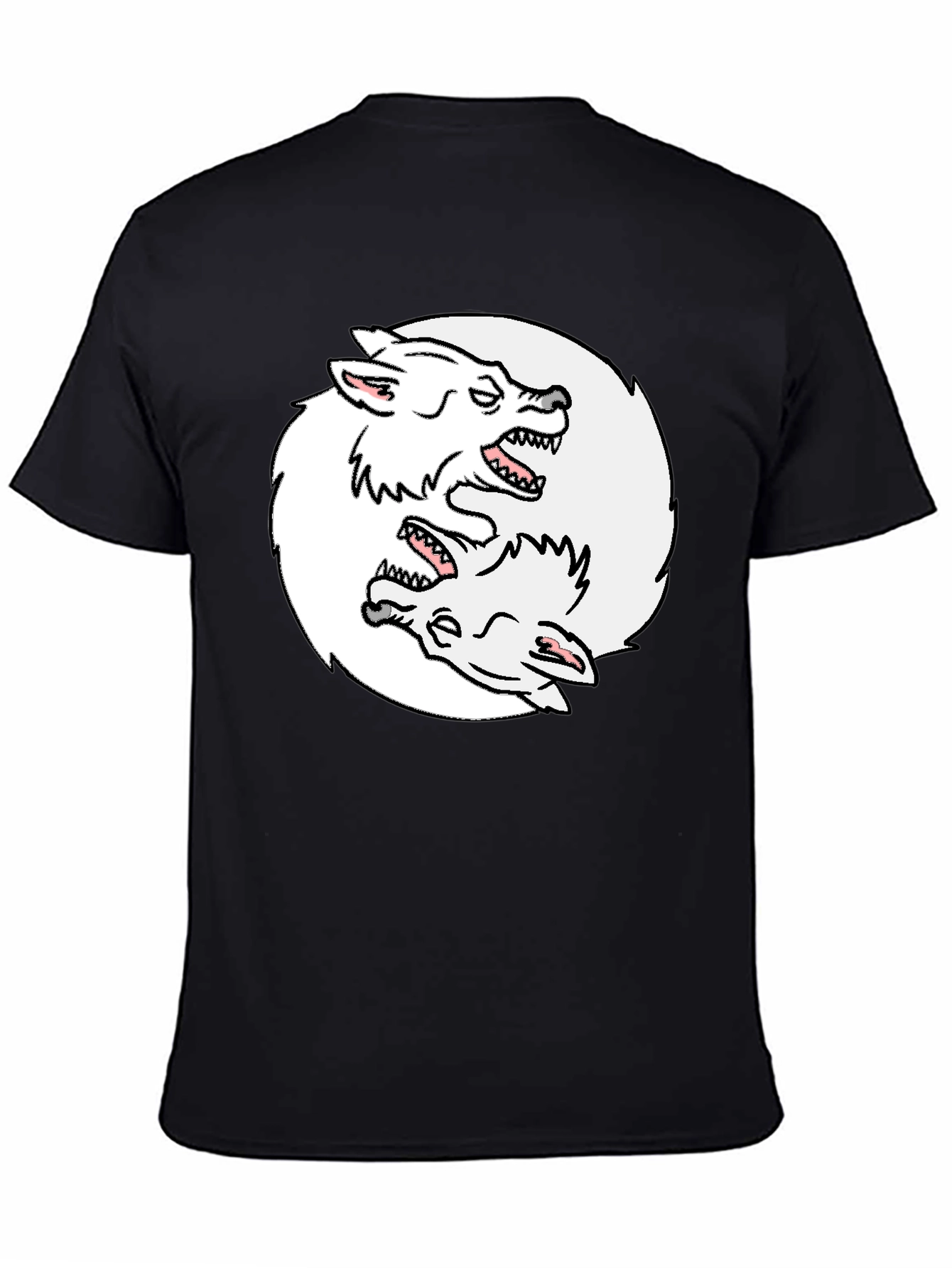 Yin Yang Wolves Graphic Tee - Black Cotton T-Shirt