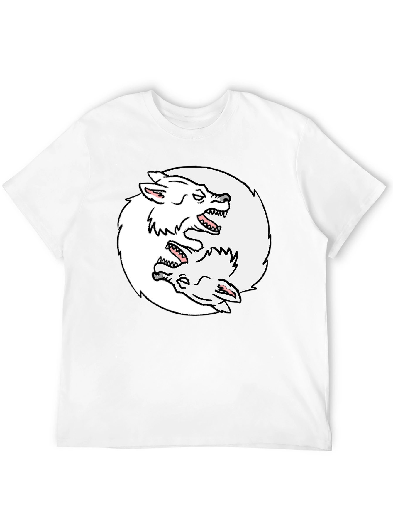 Yin Yang Wolves Graphic Tee - Black Cotton T-Shirt