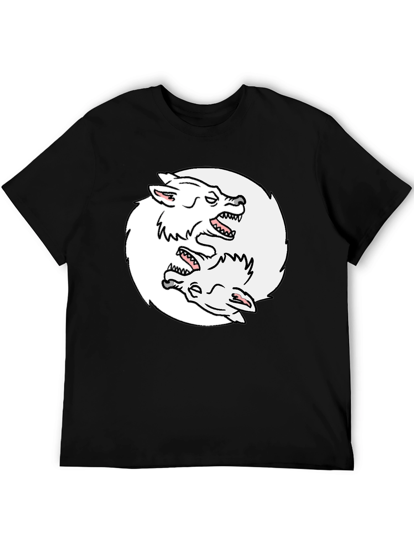 Yin Yang Wolves Graphic Tee - Black Cotton T-Shirt