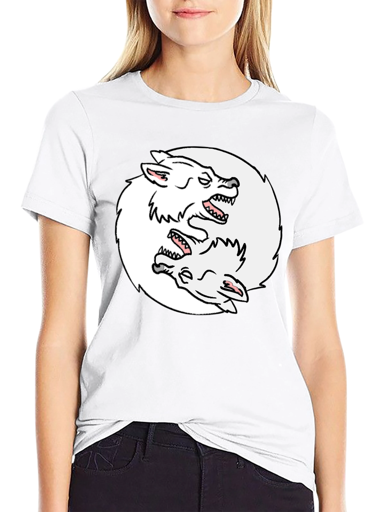 Yin Yang Wolves Graphic Tee - Black Cotton T-Shirt