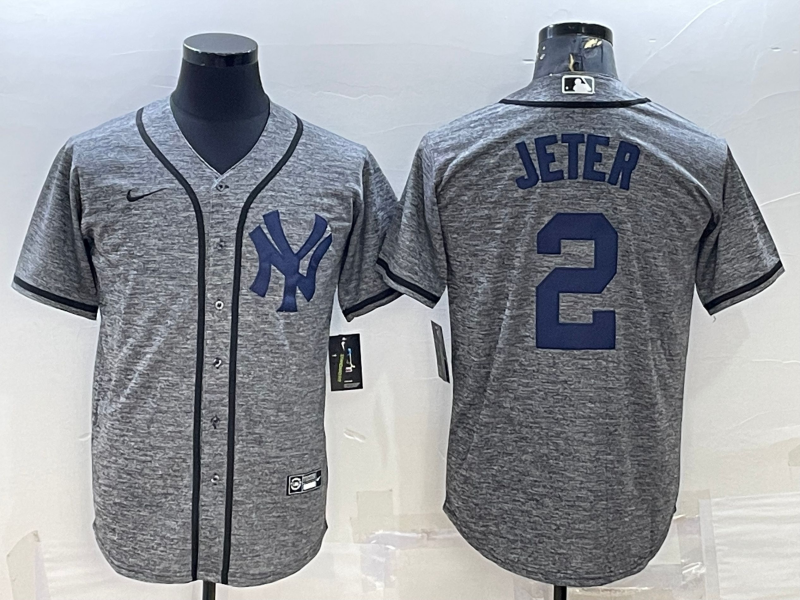 Men's New York Yankees Derek Jeter #2 Gray Replica Player Jerseys