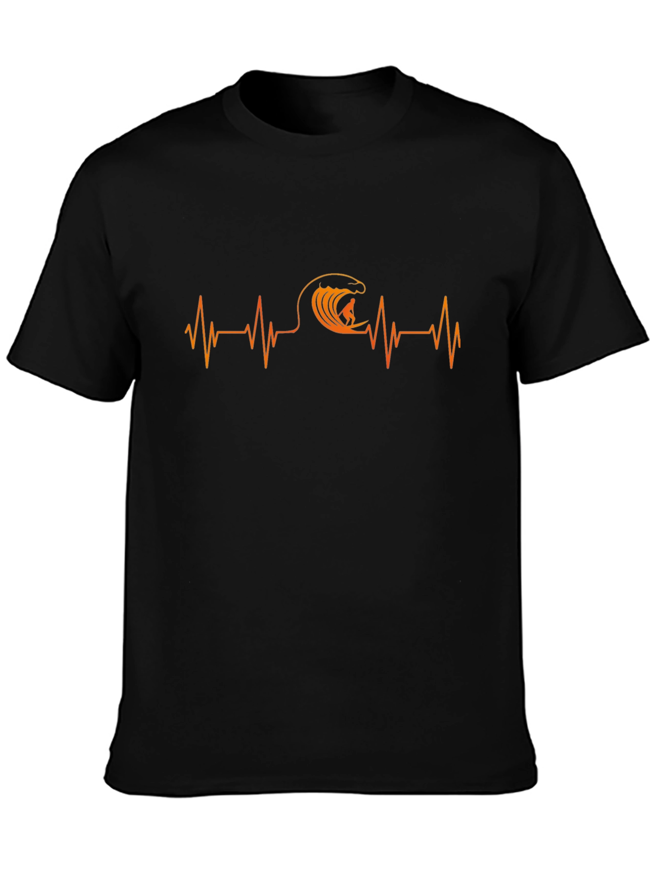 Surfing Heartbeat T-Shirt - Black Cotton Tee