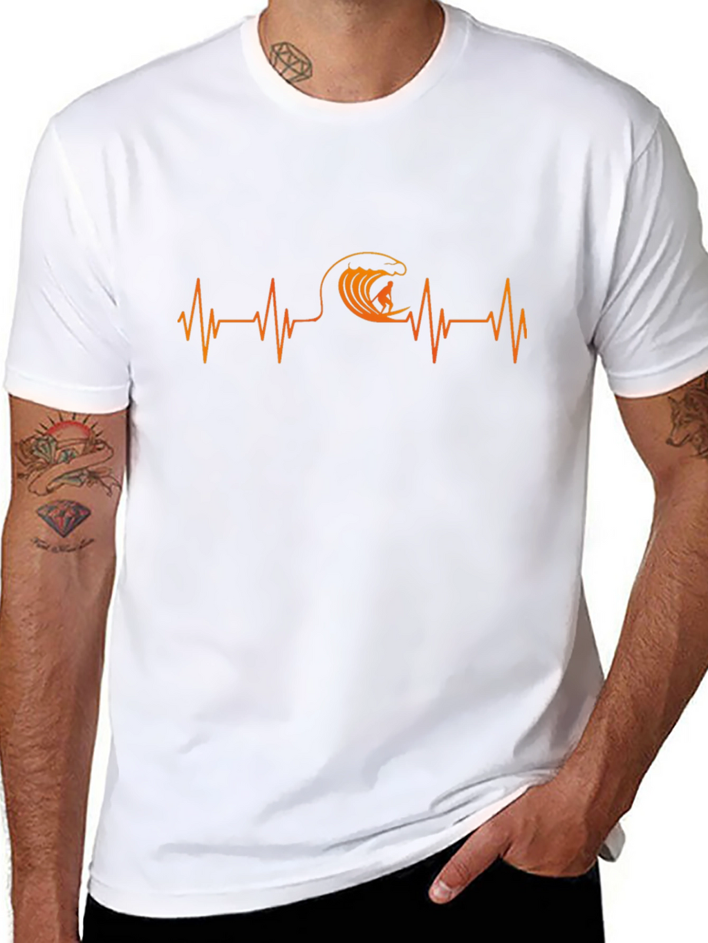Surfing Heartbeat T-Shirt - Black Cotton Tee