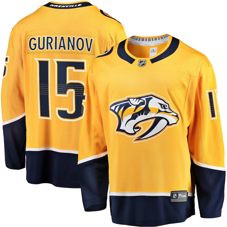 Men's Nashville Predators Denis Gurianov #15 Gold Home Breakaway Jerseys