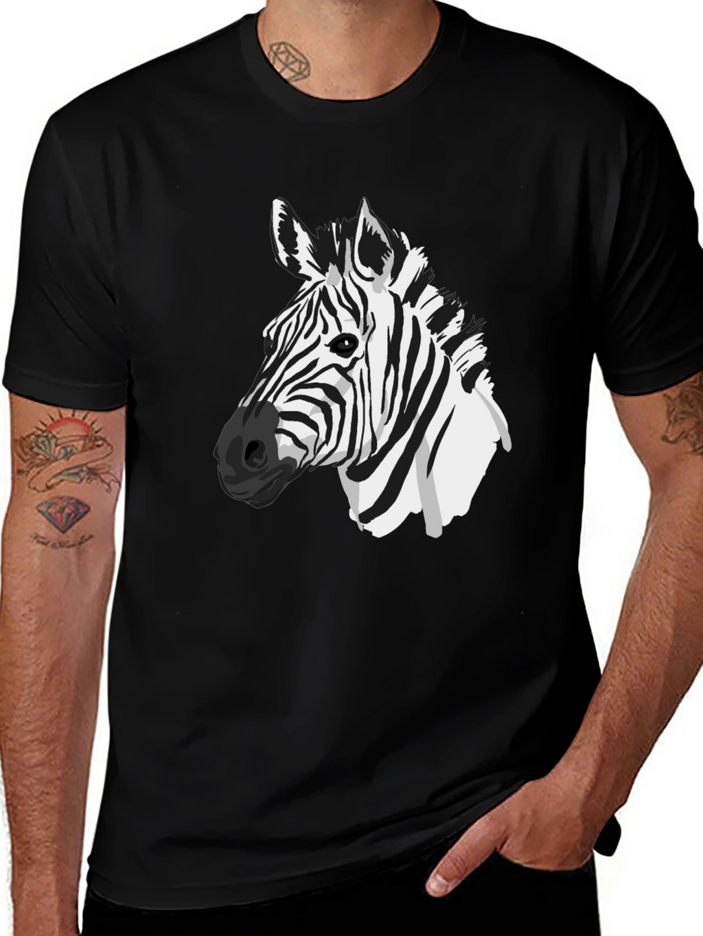 Zebra Graphic Tee - Black Cotton Animal Print Shirt