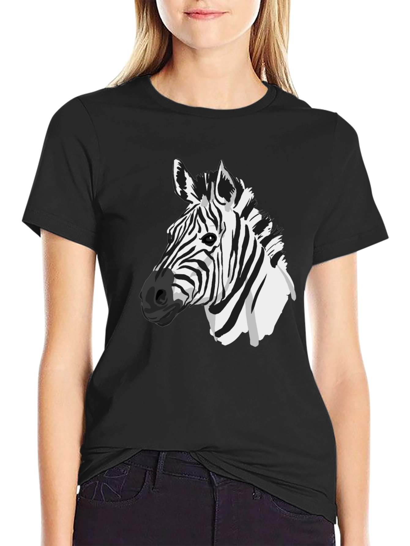 Zebra Graphic Tee - Black Cotton Animal Print Shirt
