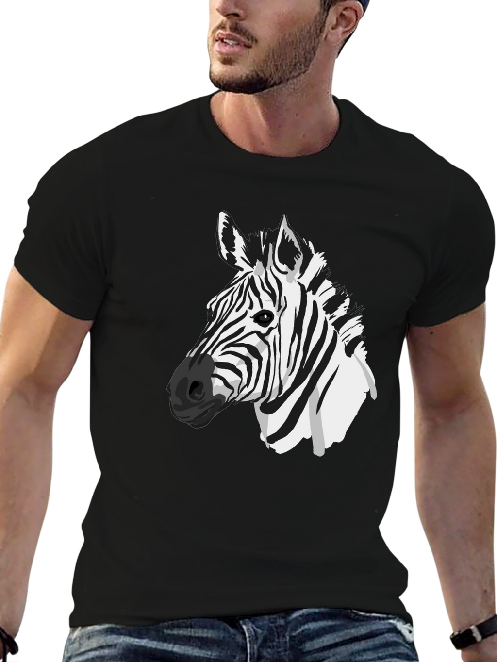 Zebra Graphic Tee - Black Cotton Animal Print Shirt