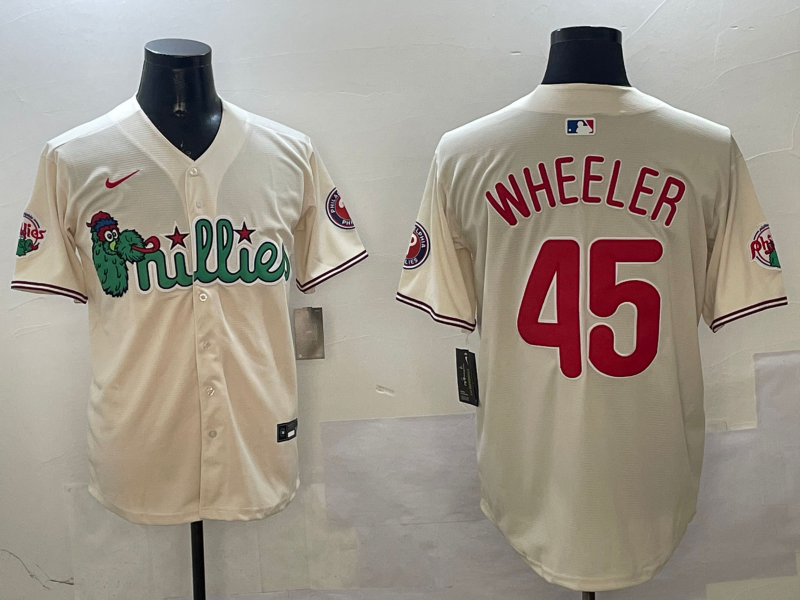 Men's Philadelphia Phillies Zack Wheeler #45 Cream Replica Player Jerseys