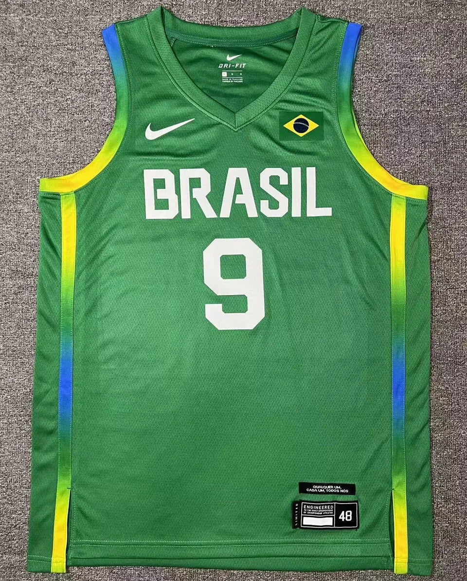 2024 Brazil Team HUERTAS #9 Green Jersey Front