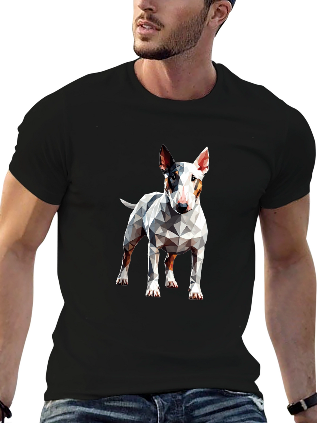 Geometric Bull Terrier Graphic Tee - Mens Black T-Shirt